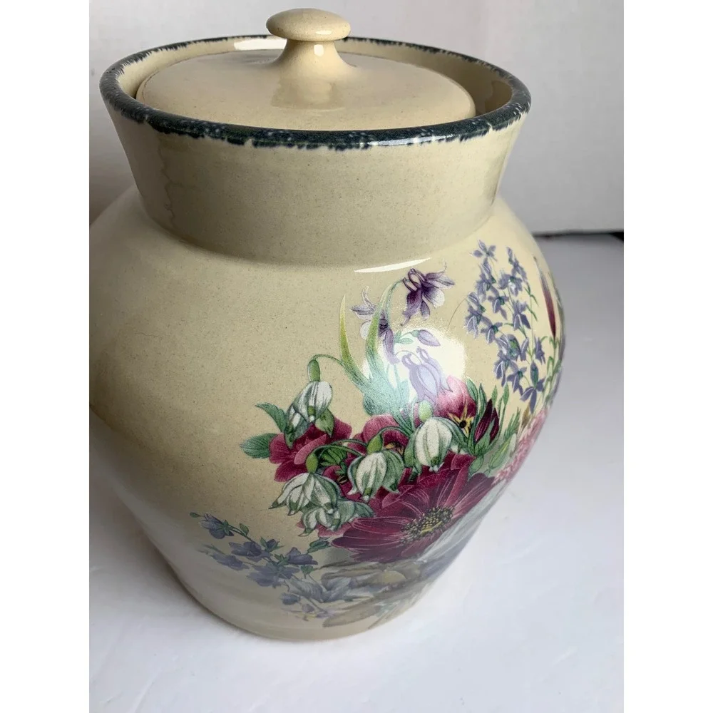 Home & Garden Party Floral Stoneware Cookie  Jar Canister Vintage 2001‎ USA XL